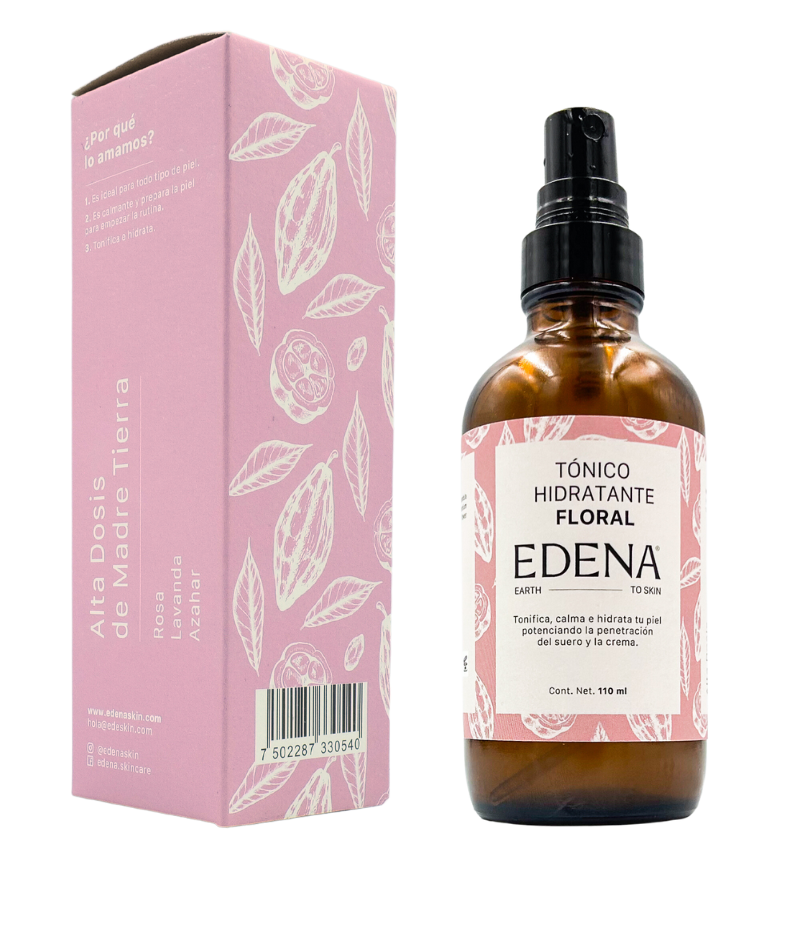 Tonico hidratante floral con caja reverso